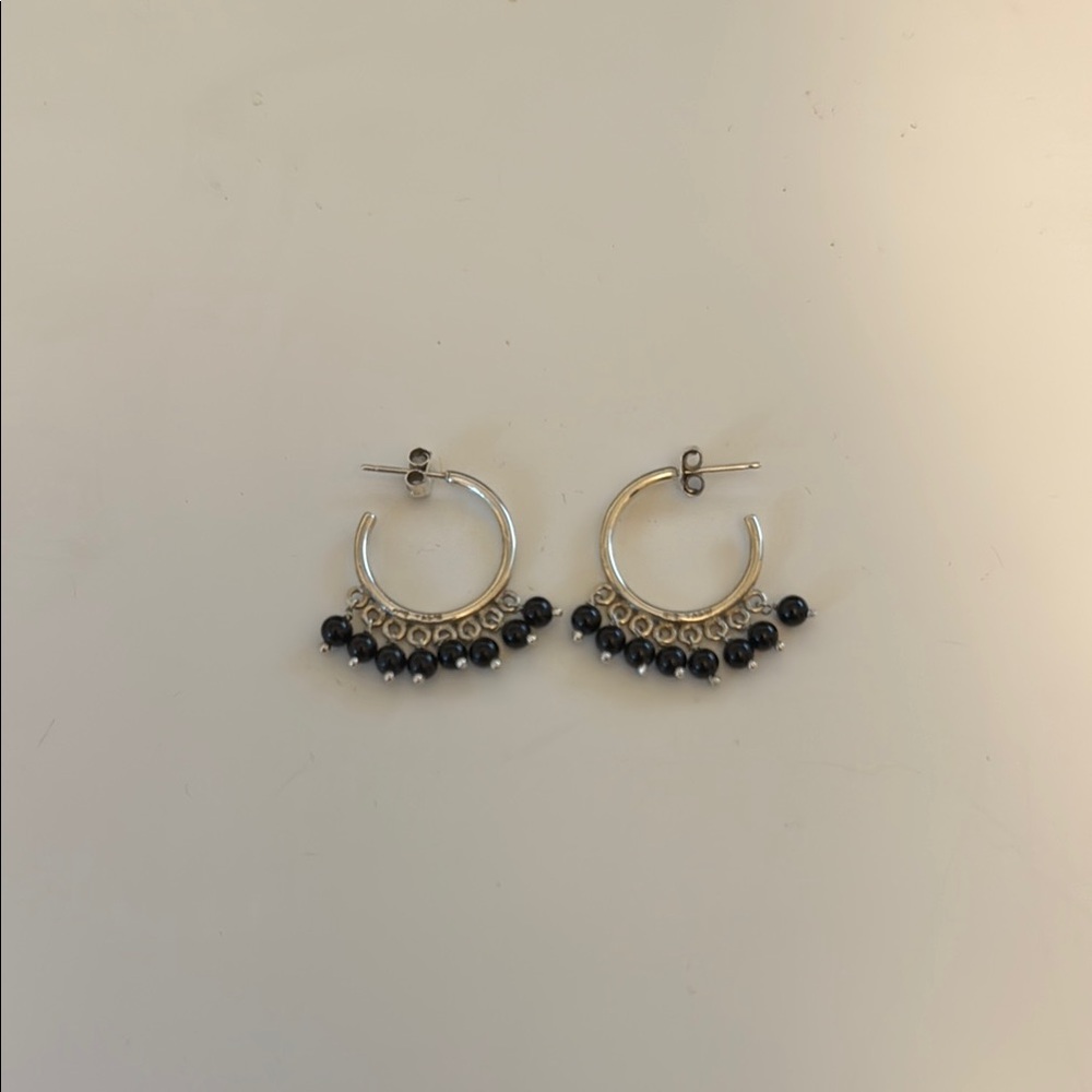 Tashi 925 Sterling Silver & Black Onyx Hoop Earring